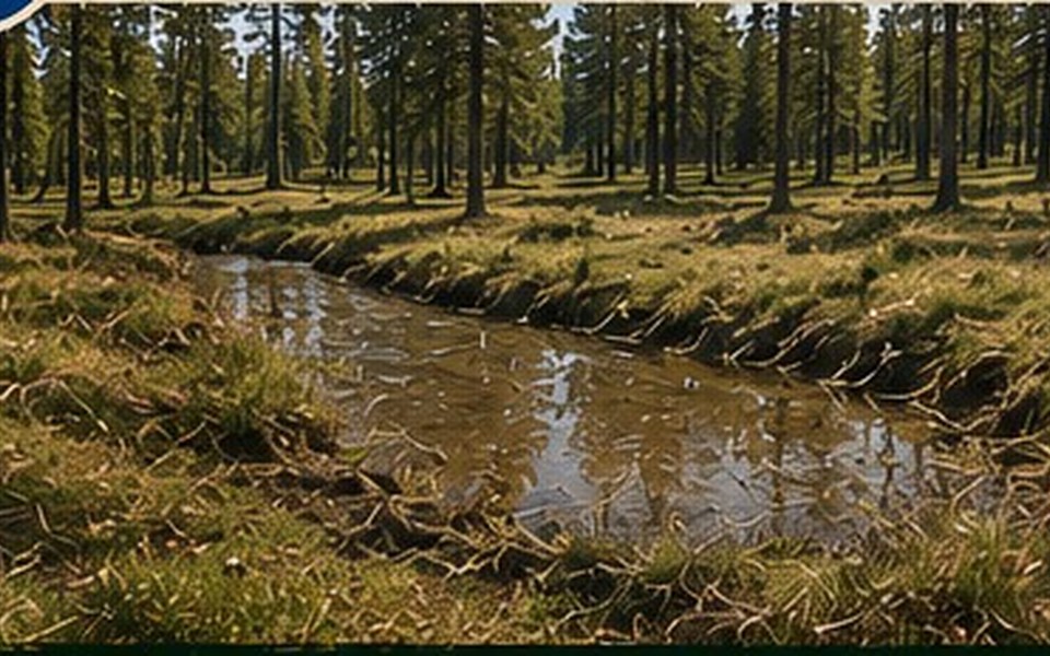 Shallow water infiltration feature in a ponderosa pine landscape